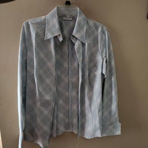 White & Blue Plaid Long Sleeve Top